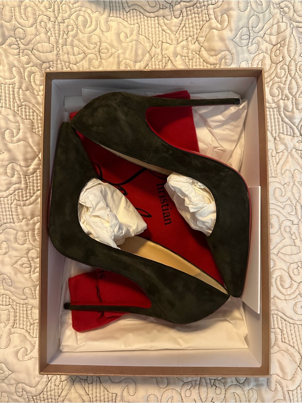 Christian Louboutin dark Green Suede Pointed Toe Stiletto Pumps
